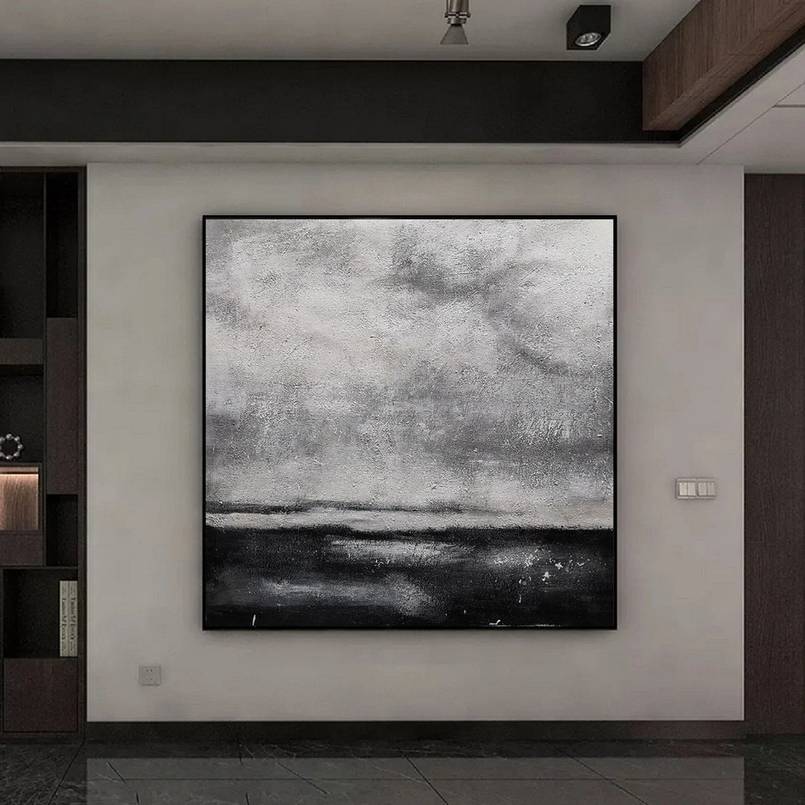 Black Original Hand-painted Size White Oil Abstract Canvas Wall Art 6G1DO